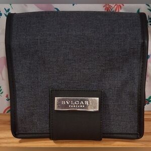 NWT Bvlgari Navy Denim Hanging Travel Cosmetic Makeup Beauty Toiletry Bag